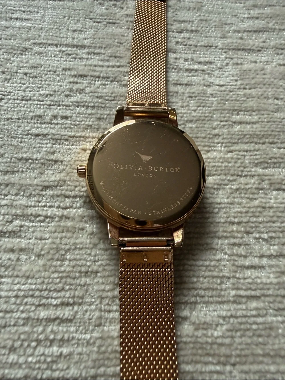 OLIVIA BURTON Rose Gold Mesh Strap Round Face Watch